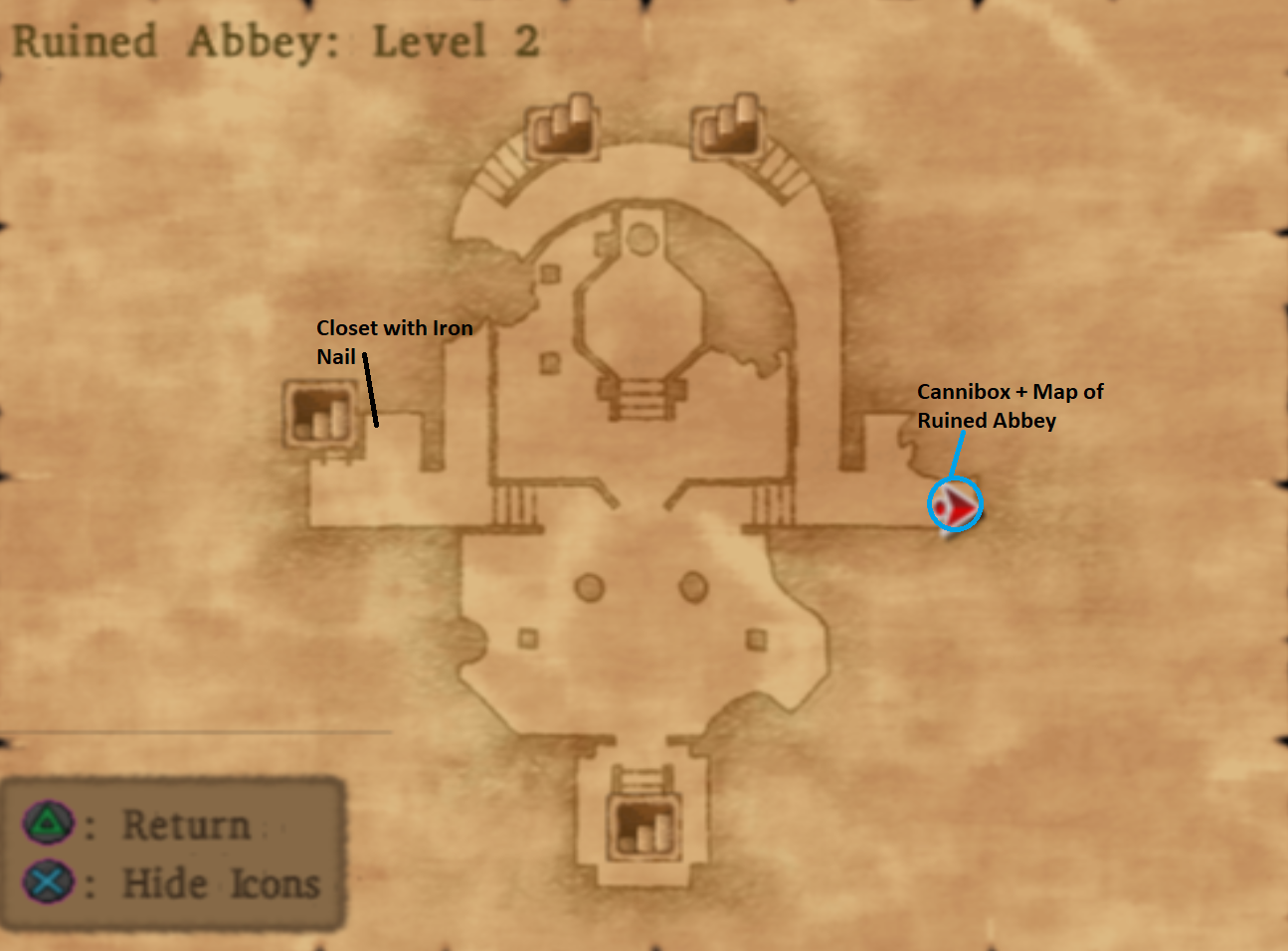 Map of Ruined Abbey Level 2